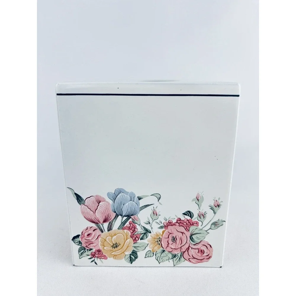 Andre Richard Floral Flowers Square Metal Tissue Box Vintage Retro Cottagecore
